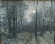 unknown artist Forest Clearing at Night Germany oil painting artist